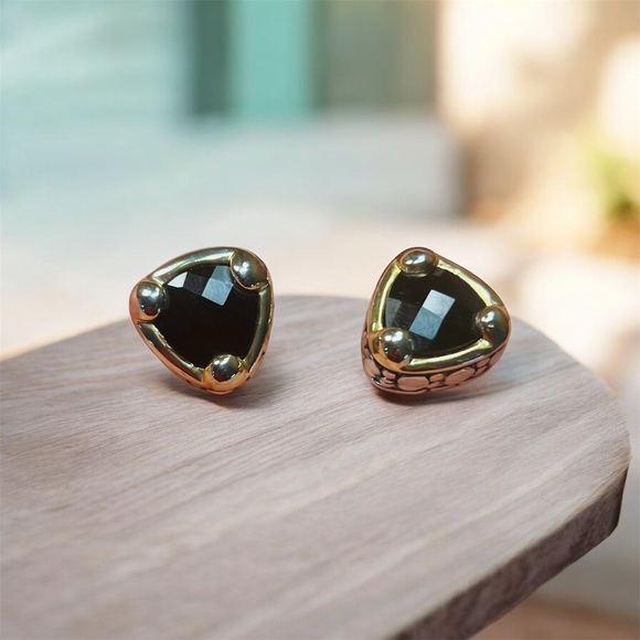 Source Unknown Jewelry - Elegant Black, Gold, & Silver Stud Earrings